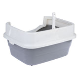 Grey and white cat litter tray with raised rim and removable insert.