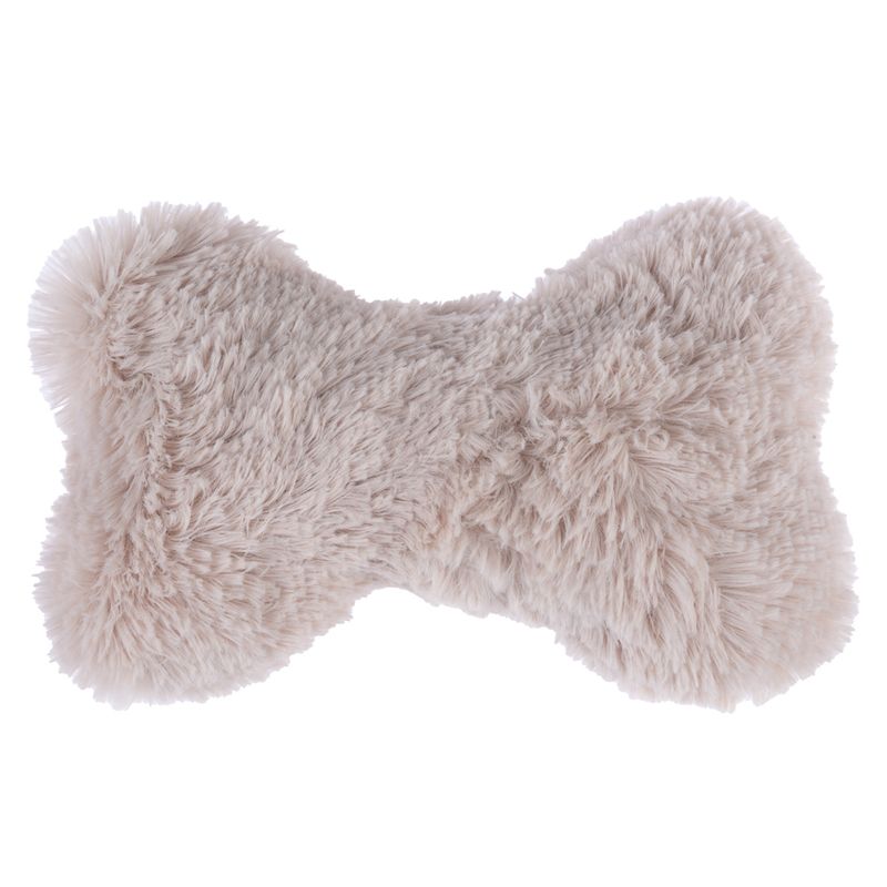 Soft, beige plush toy in bone shape.