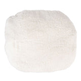 Soft, round cushion made of white plush material, suitable as an accessory for pet beds or resting areas.