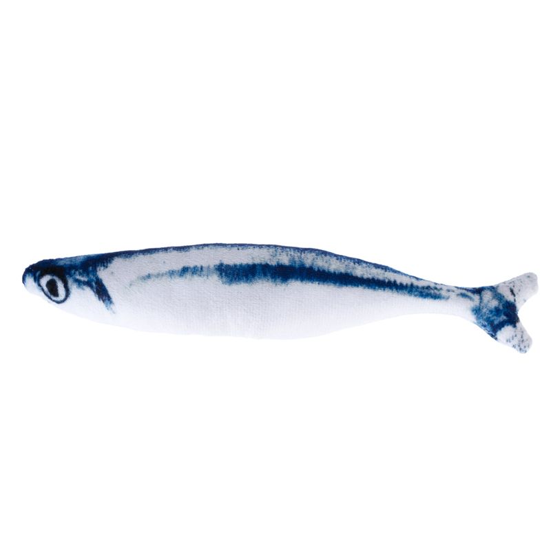 Toy in fish shape, white with blue accents.