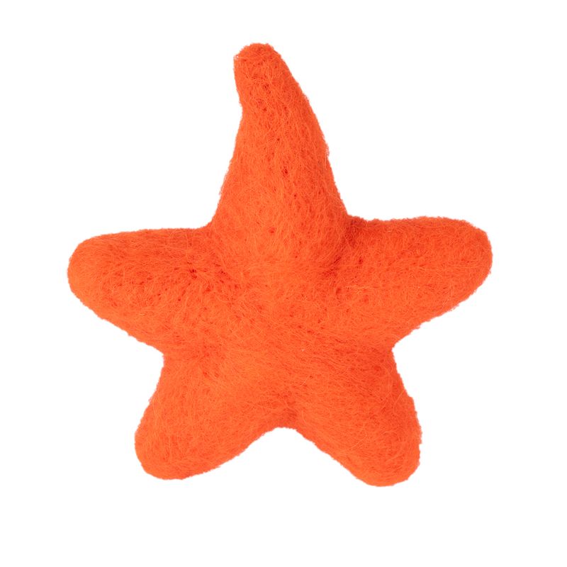 Orange felt star, suitable as toy or decoration.