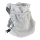 Grey pet carrier backpack made of soft fleece with adjustable straps and breathable mesh material.