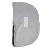 Grey, semi-circular cover with zip and hook-and-loop fastener, made of fabric and soft lining. Visible functional details.