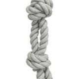 Grey rope toy with two knots, made of durable material.