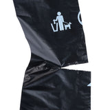 Black dog waste bag with symbol: person disposing of dog waste in bin, dog on lead.