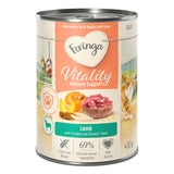 Feringa Vitality Immune Support Adult. Lamb with pumpkin and brewer's yeast, 69% selected animal ingredients, grain-free, with taurine. 400g can.