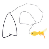 Toy for cats: yellow fish with feather on black wire. Suitable for interactive play.