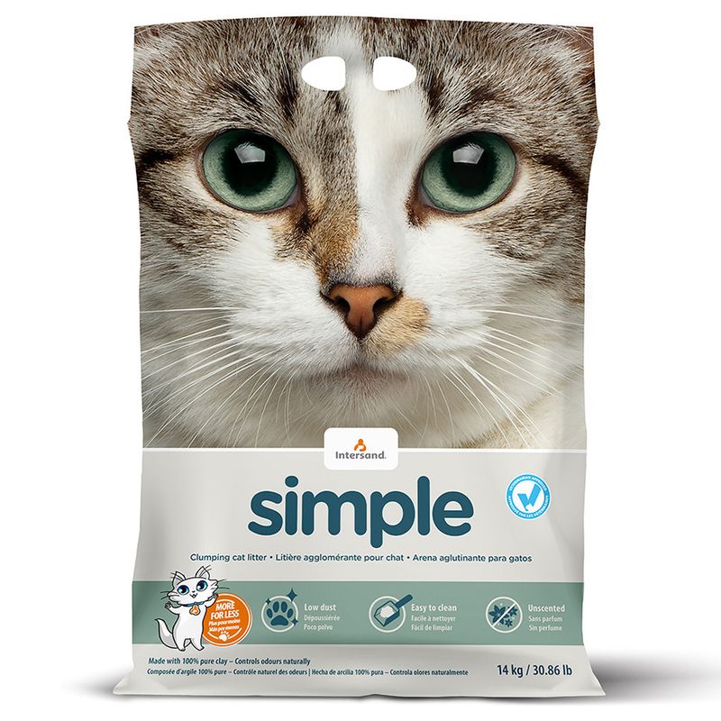 Cat litter made from 100% pure clay, clumping, low dust, easy to clean, unscented. Weight: 14 kg.