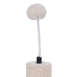 Close-up of a spring-mounted plush ball attached to a soft, cylindrical base, designed as an interactive toy accessory.