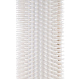Close-up of a white brush with flexible plastic bristles, suitable for cleaning or care.