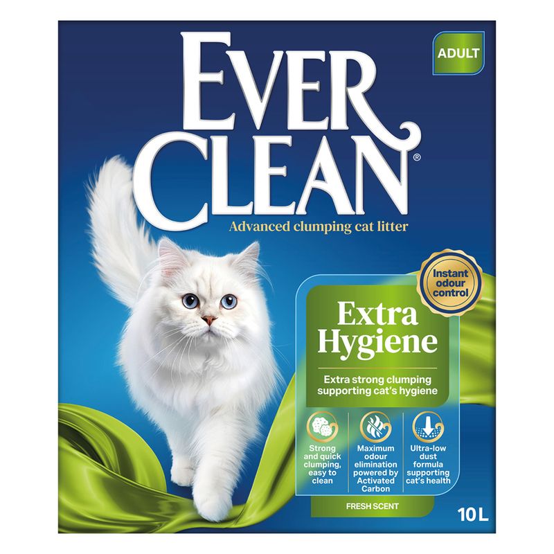 Ever Clean Extra Hygiene, Advanced clumping cat litter for adults. Instant odour control, strong clumping, maximum odour elimination, ultra low-dust recipe, 10L.