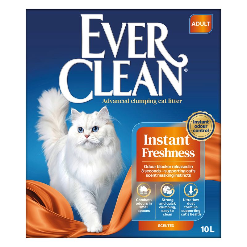 Ever Clean Advanced clumping cat litter, Instant Freshness, odour blocker in 3 seconds, combats odours, strong clumping, ultra-low dust formula, 10 L