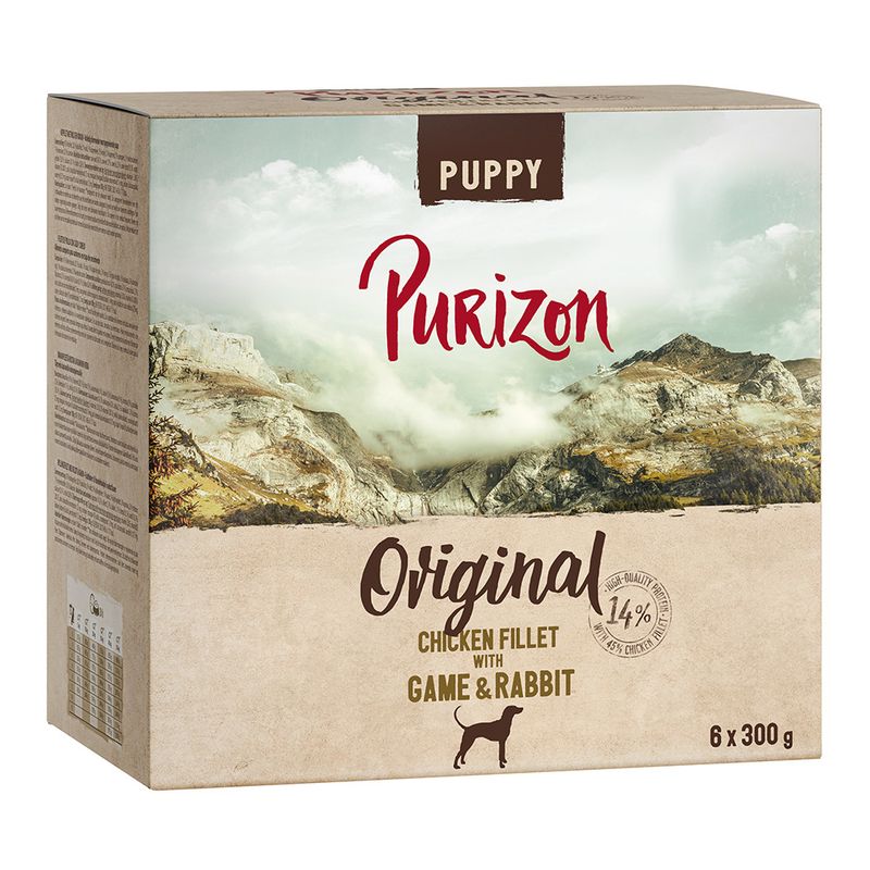 Purizon Puppy Original, chicken fillet with game and rabbit, 14% fresh meat content, 6 x 300 g.