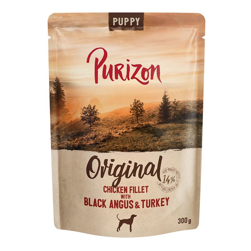 Purizon Puppy Original, chicken fillet with Black Angus and turkey, 300g. Contains 14% chicken fillet.