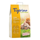 Tigerino Plant-Based Corn Pellets, 100% biodegradable litter, fast clumping, flushable, non-stick, low dust, baby powder scent, 4.4 kg.