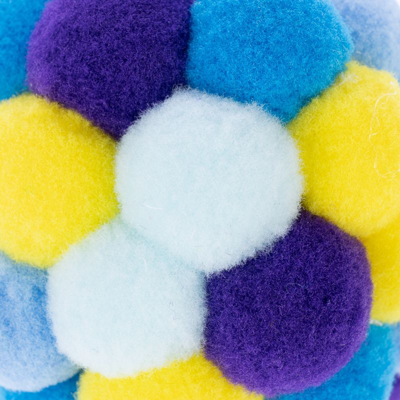 Colourful ball made of soft felt material with yellow, blue, white and violet segments.