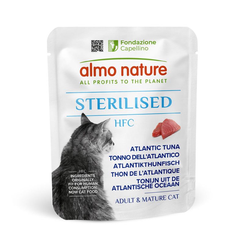 Sterilised HFC Atlantic tuna for adult and mature cats. Ingredients originally fit for human consumption, now cat food. All profits to the planet.