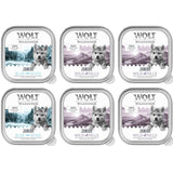 Wolf of Wilderness Junior wet food, varieties Blue River with fresh salmon & chicken and Wild Hills with fresh duck, 100% grain-free recipe, 150g trays.
