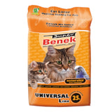 Super Benek cat litter Universal Line, natural and unscented litter, 25L packaging. Hygienic bedding for pets.