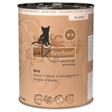 Catz Finefood Classic No. 9, game. High-quality cat food: grain-free, no added sugar, no animal testing. 93% meat content in cooking liquid. Made in Germany.