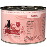 Catz Finefood Classic No. 3 poultry, grain-free, no added sugar, no animal testing, 95% meat content.