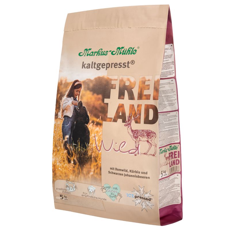 Markus Mühle cold-pressed Freiland Weide with venison, pumpkin and blackcurrants. For sensitive dogs. 5kg pack.