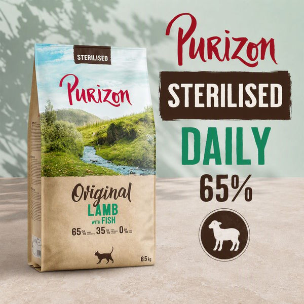Purizon Sterilised Daily Original Lamb with Fish, 65% lamb, 35% other ingredients, 0% grain, 6.5 kg. For sterilised pets.