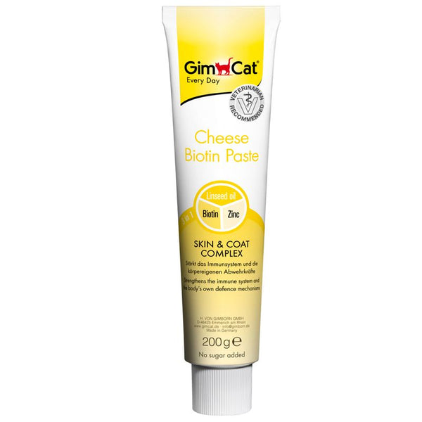 Cheese Biotin Paste, linseed oil, biotin and zinc for skin and coat complex. Strengthens immune system. 200g tube. No sugar added. Veterinarian recommended.