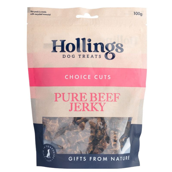 Hollings Dog Treats Choice Cuts Pure Beef Jerky, 100g, Gifts from Nature. Packaging made from recycled material.