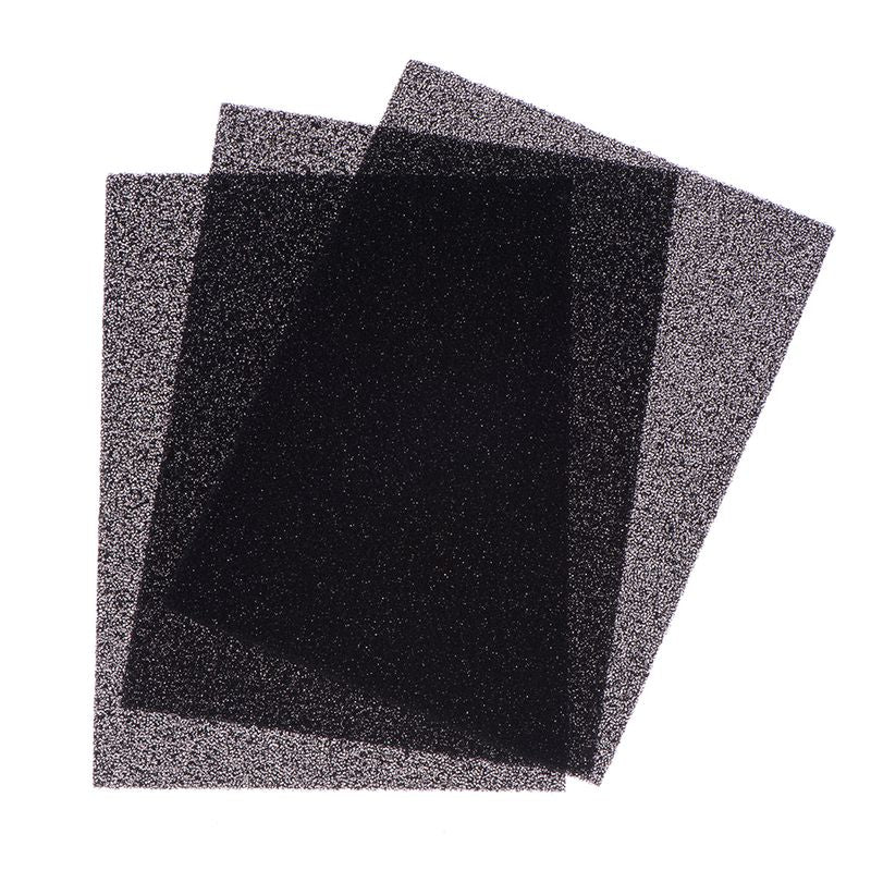 Three black filter mats with fine structure, suitable for aquariums or terrariums.