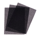 Three black filter mats with fine structure, suitable for aquariums or terrariums.