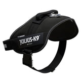 Julius-K9 IDC Power dog harness in black with handle and adjustable strap.