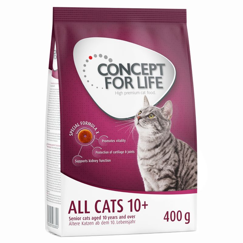 Concept for Life All Cats 10+, dry food for senior cats from 10 years, 400 g, with special formula to support vitality, joints and kidney function.