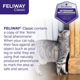 FELIWAY Classic contains a copy of feline facial pheromone, used by cats to mark areas as safe and secure. Veterinary recommended and clinically proven.