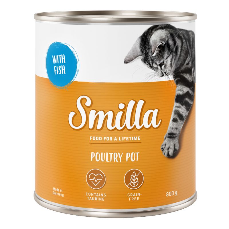 Smilla Poultry Pot cat food, with fish, contains taurine, grain-free, Made in Germany, 800 g can.