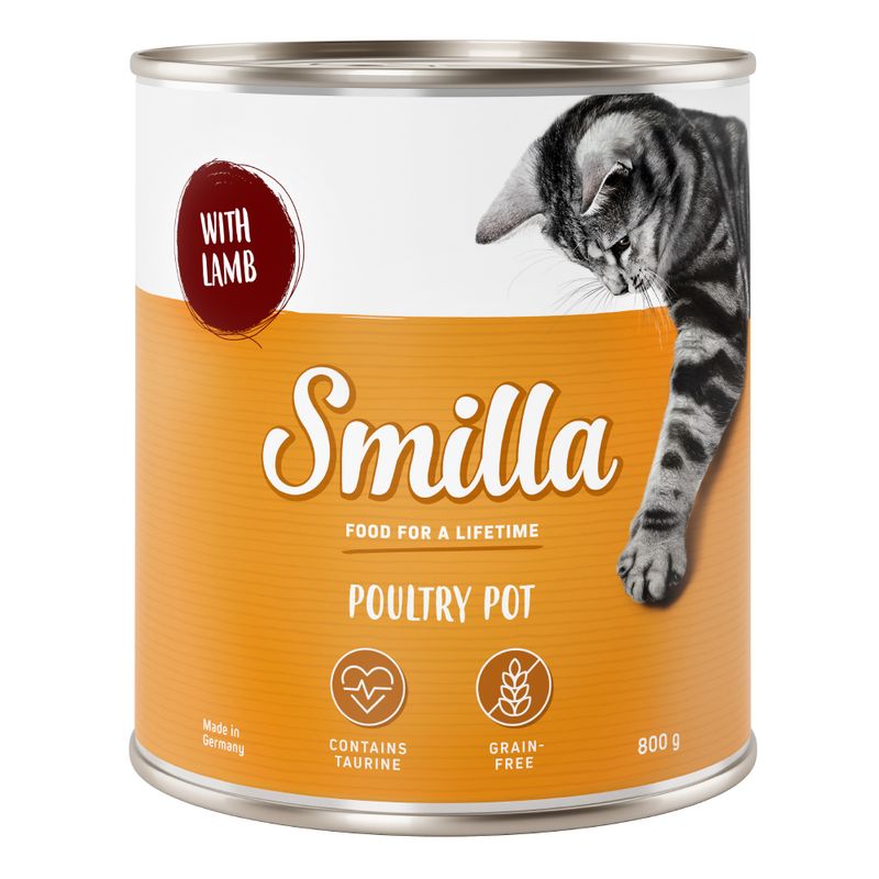 Smilla Poultry Pot with lamb, contains taurine, grain-free, 800 g. Made in Germany. Complete food.