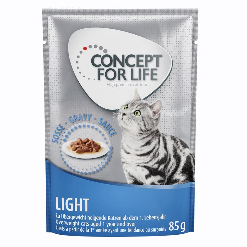 Concept for Life Light cat food in gravy, for overweight cats from 1 year old, pack size 85g.