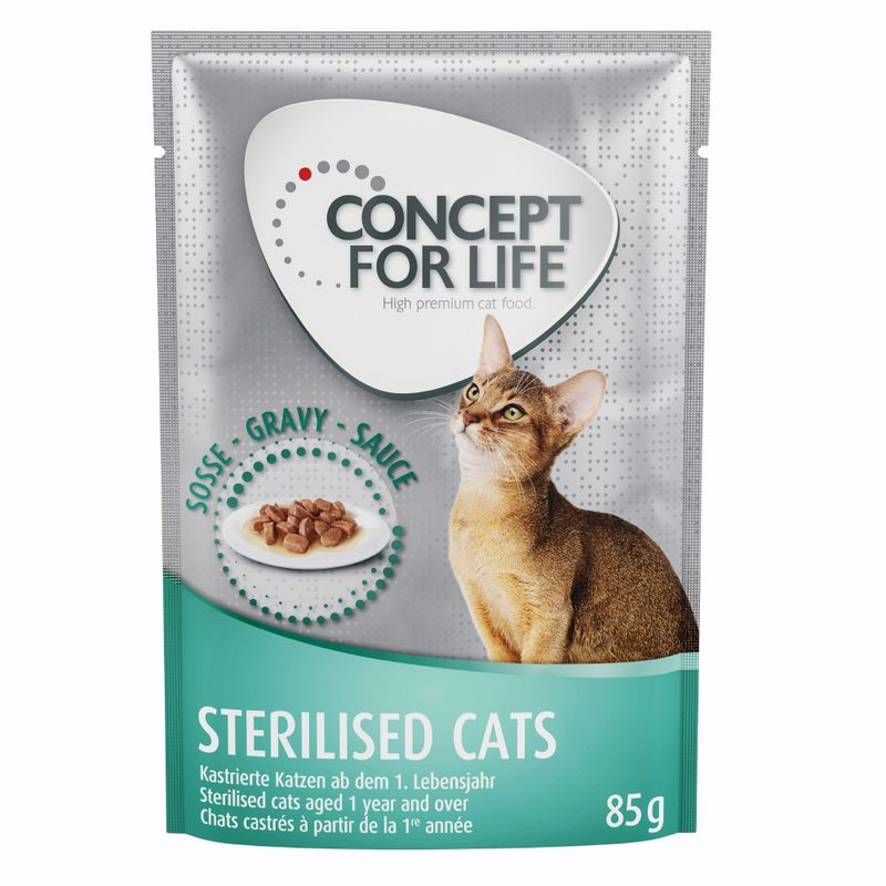 Concept for Life Sterilised Cats, wet food in gravy for neutered cats from 1 year, pack size 85g.