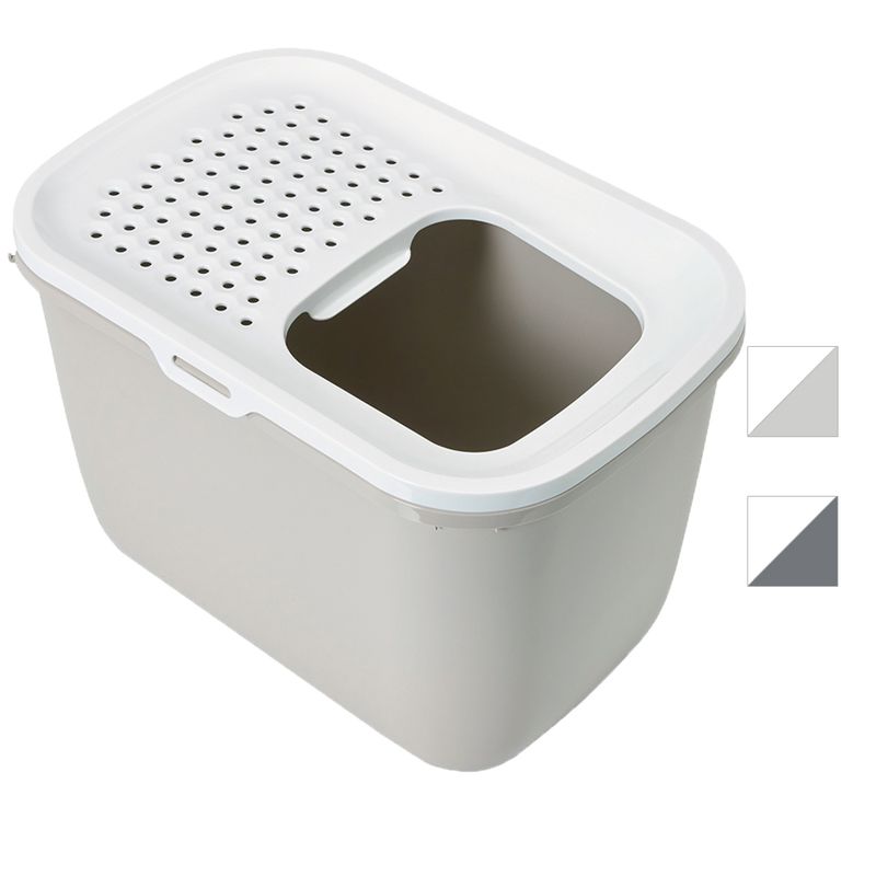 Rectangular container with a white perforated lid and large top opening, shown in two colour options: light grey and dark grey.