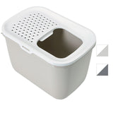 Rectangular container with a white perforated lid and large top opening, shown in two colour options: light grey and dark grey.