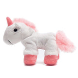 Plush unicorn toy in white with pink mane, tail and hooves. Suitable as pet toy or decoration.