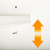 Assembly instructions: Screw and bracket for height adjustment with orange arrow pointing up and down.