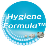 Hygiene Formula™ with blue pearls and small stones, product feature for hygiene and cleanliness.