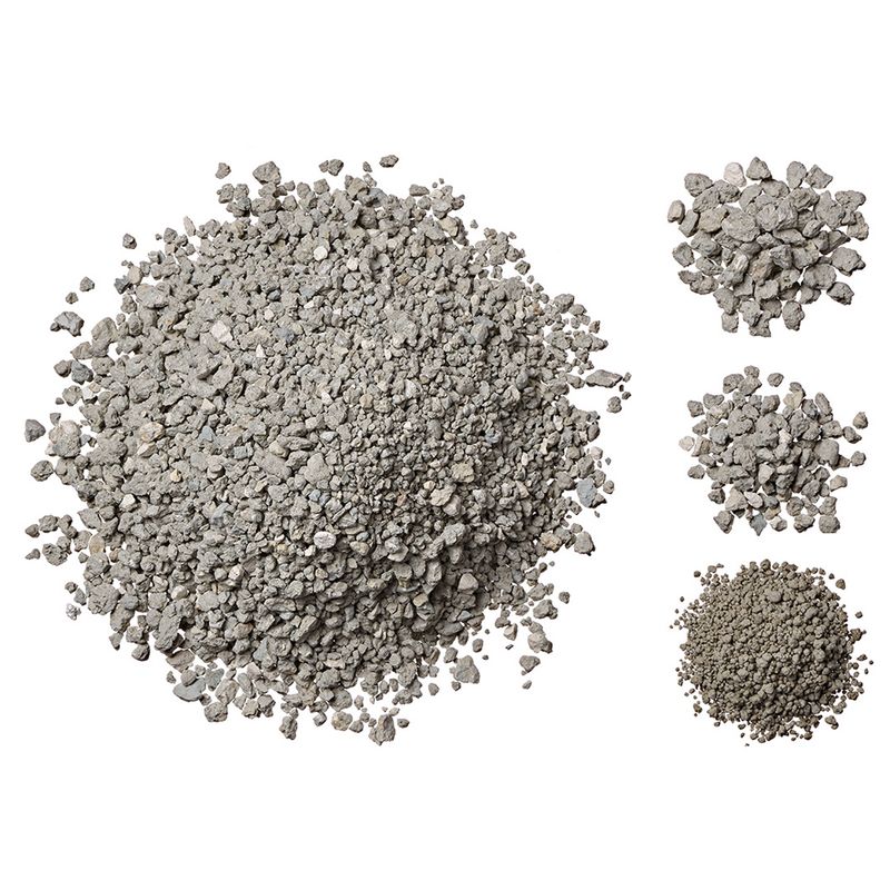Depiction of grey granules in various grain sizes: large, medium and fine particles.