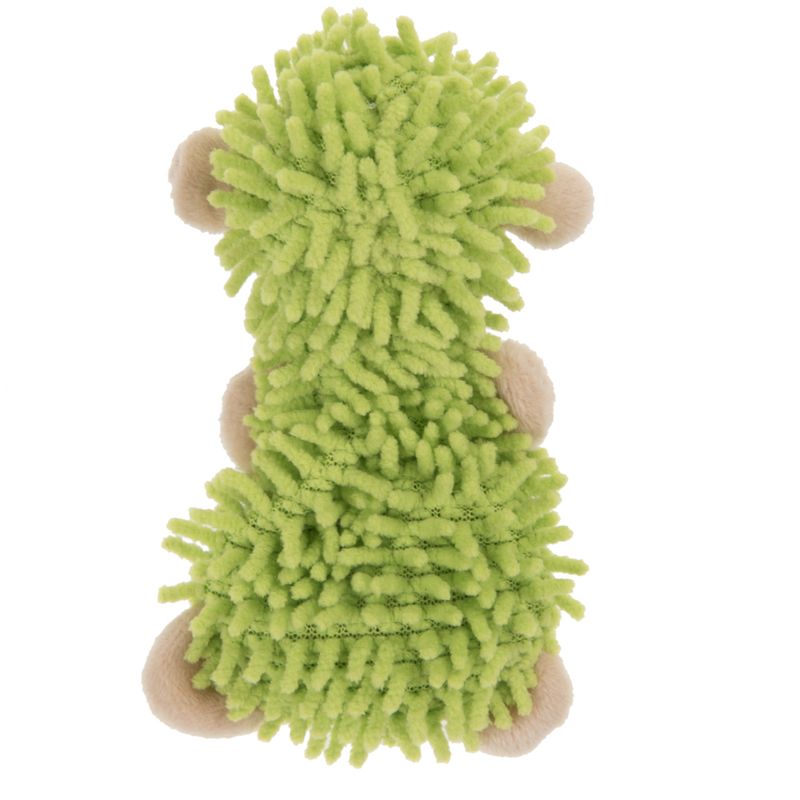 Green plush toy with a soft, textured surface and beige accents on the sides.