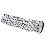 White play tunnel with black paw prints, oval entrance and sturdy edges.