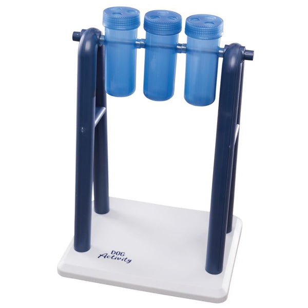 Dog Activity toy with three blue containers on a white base, suitable for interactive training.