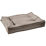 Dog bed in beige with padded sides and 'Hunter' logo on the front.