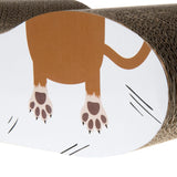 Illustration of brown dog paws on a white surface, part of a scratching toy made of cardboard.