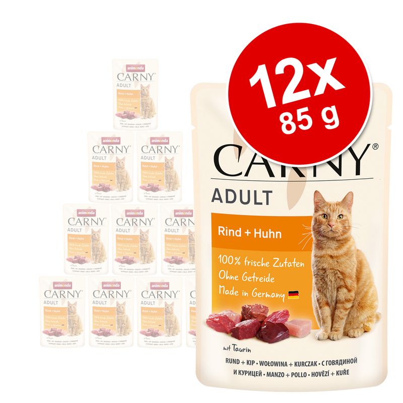 Animonda Carny Adult beef + chicken, 12x85g, 100% fresh ingredients, grain-free, Made in Germany, with taurine.
